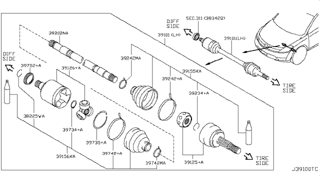 2005 Nissan Murano Front Drive Shaft (FF) Diagram 6