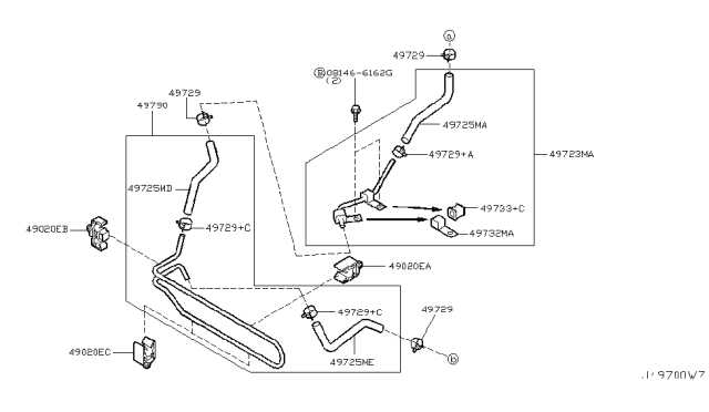 2007 Nissan Murano Hose-Return,Power Steering Diagram for 49725-9Y003