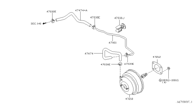 2005 Nissan Murano Hose-Booster Diagram for 47474-CA000