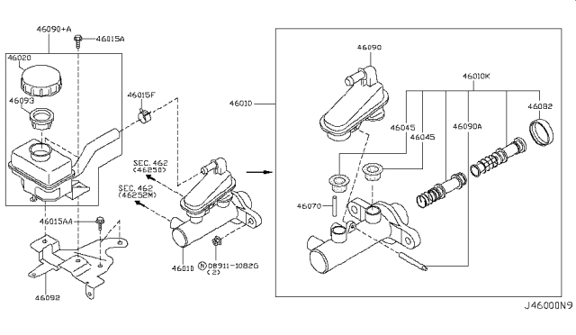 2007 Nissan Murano Piston Kit-Tandem Brake Master Cylinder Diagram for 46011-1E486