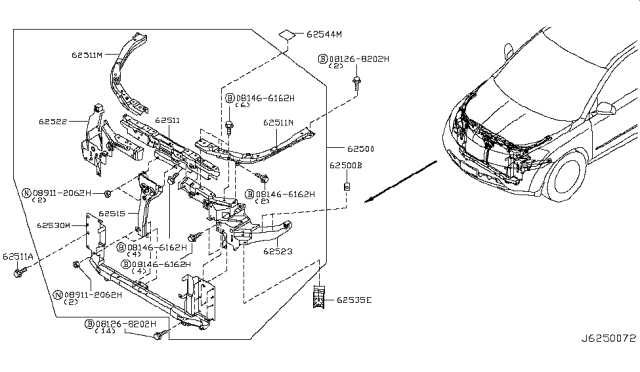 2006 Nissan Murano Front Apron & Radiator Core Support Diagram 2