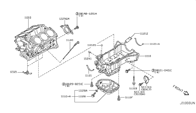 2004 Nissan Murano Cylinder Block & Oil Pan Diagram 1