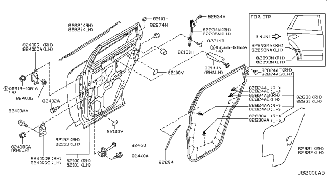 2007 Nissan Murano Rear Door Panel & Fitting Diagram 3