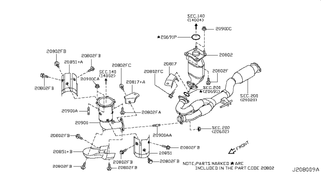 2006 Nissan Murano Three Way Catalytic Converter Diagram for 208A2-CB000