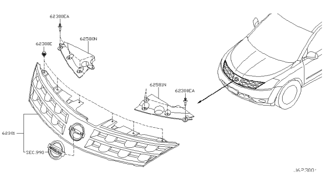 2007 Nissan Murano Grille Kit-Front Diagram for 62310-CC20A