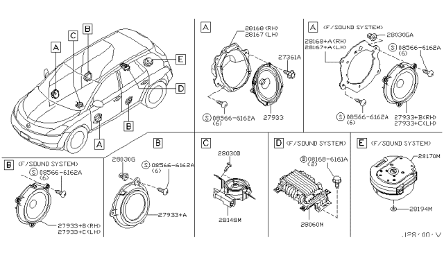 2005 Nissan Murano Bracket-Front Speaker,RH Diagram for 28166-CA000