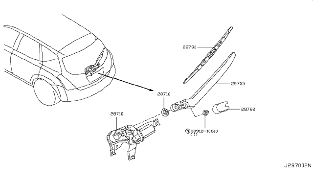 2005 Nissan Murano Cover-Arm,Back Window Wiper Diagram for 28782-CA000