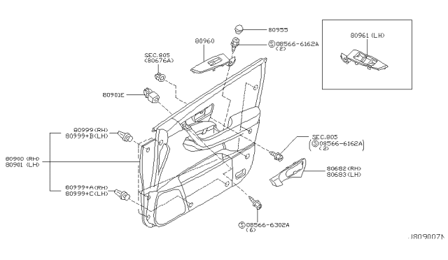 2006 Nissan Murano FINISHER-Power Window Switch,Front L Diagram for 80961-CC03B