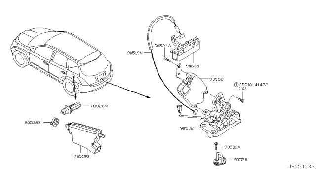 2004 Nissan Murano Back Door Lock Assembly Diagram for 90502-CA000