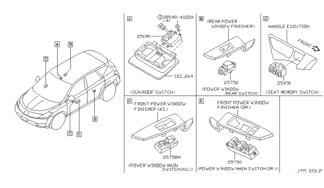 2006 Nissan Murano Switch Assembly-Seat Memory Diagram for 25491-EG000