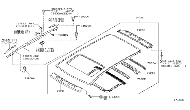 2006 Nissan Murano Roof Panel & Fitting Diagram 3