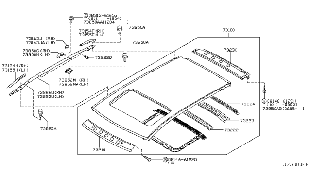 2006 Nissan Murano Roof Assy Diagram for 73100-CA030