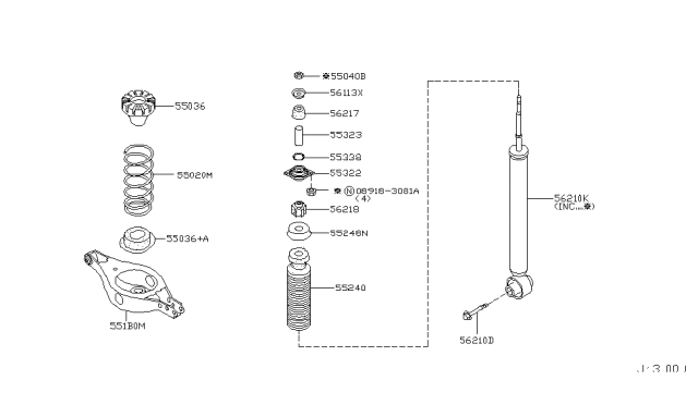 2005 Nissan Murano Spring-Rear Suspension Diagram for 55020-CA010