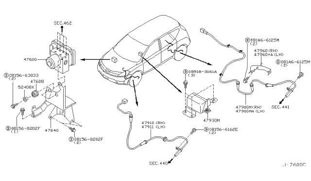 2004 Nissan Murano Anti Skid Actuator Assembly Diagram for 47660-CB666