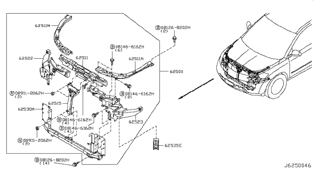 2004 Nissan Murano Front Apron & Radiator Core Support Diagram 2