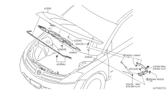 2005 Nissan Murano Stay Assy-Hood Diagram for 65470-CB800