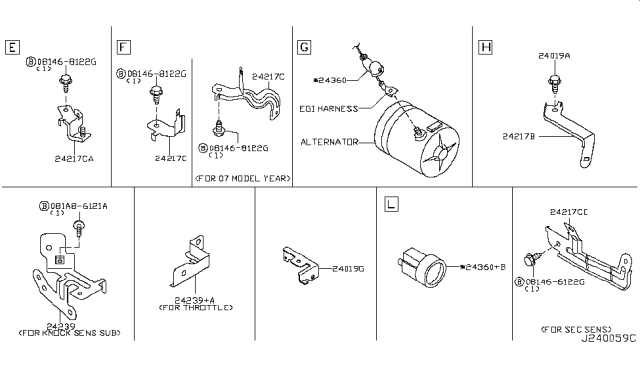 2007 Nissan Murano Bracket-Harness Clip Diagram for 24239-CA001