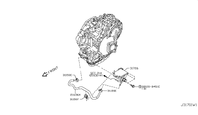 2006 Nissan Murano Hose - Auto Transmission Oil Cooler Diagram for 21636-1XD0A