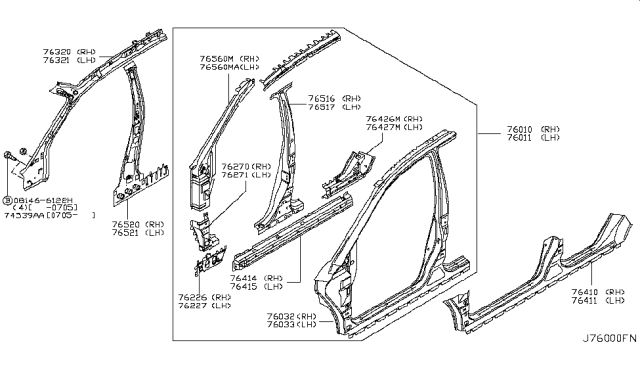 2006 Nissan Murano Reinforce-Sill Outer,LH Diagram for 764B5-CA00A