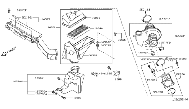 2007 Nissan Murano Bolt-Center Diagram for 16516-5Y70A