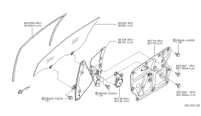 2007 Nissan Murano Regulator Assembly-Dr Window,RH Diagram for 80720-CA01A