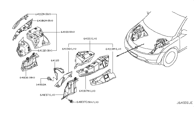 2007 Nissan Murano Hood Ledge & Fitting Diagram 1