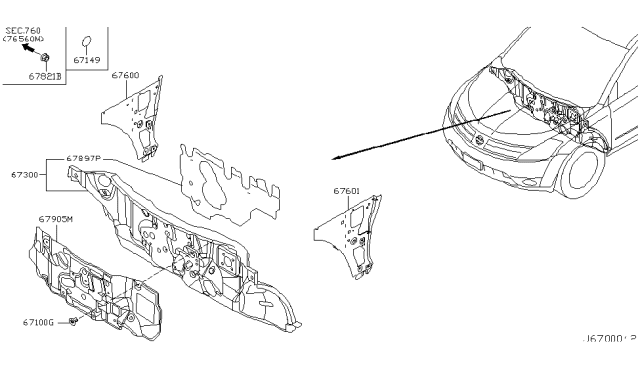 2007 Nissan Murano INSULATOR-Dash Lower,L Diagram for 67357-CA000