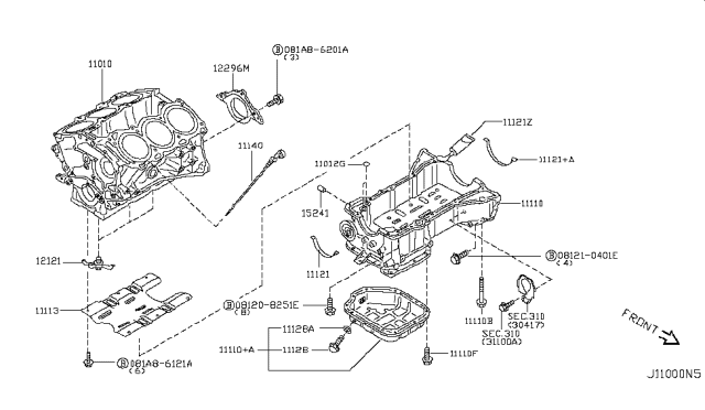 2006 Nissan Murano Cylinder Block & Oil Pan Diagram 1