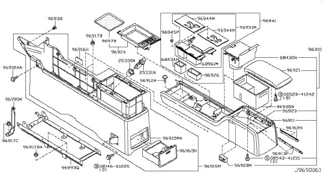 2004 Nissan Murano Cup Holder Assembly Diagram for 96965-CA001