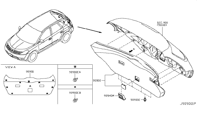 2007 Nissan Murano Back Door Pull Handle Diagram for 90940-CA001