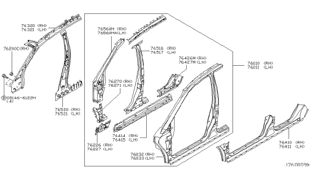 2004 Nissan Murano Reinforcement-SILL Outer,LH Diagram for 76425-CA000