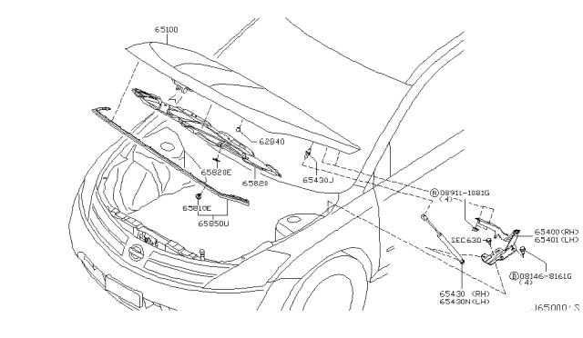 2003 Nissan Murano Hood Panel,Hinge & Fitting Diagram 2