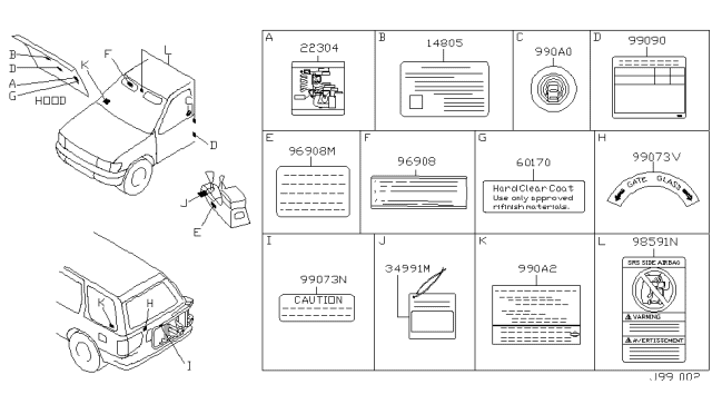 1999 Nissan Pathfinder Caution Plate & Label Diagram 1