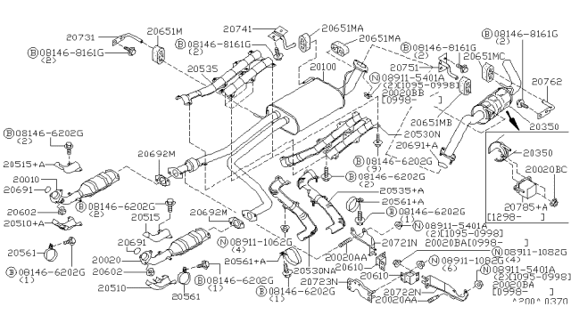 2000 Nissan Pathfinder Exhaust Tube & Muffler Diagram 7