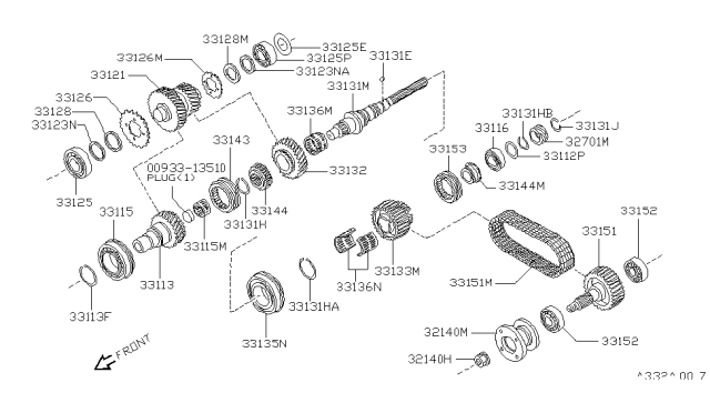 1997 Nissan Pathfinder Plate-Dish Sub Gear Front Diagram for 33128-0W021