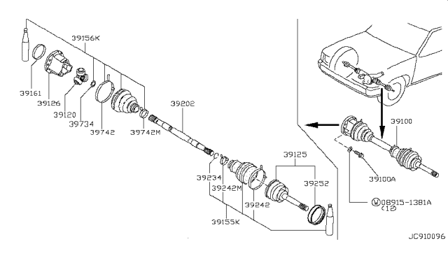 2000 Nissan Pathfinder Shaft Sub Assy-Front Drive Diagram for 39204-0W080