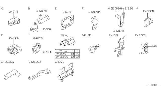 2001 Nissan Pathfinder Bracket-Harness Clip Diagram for 25237-0W101