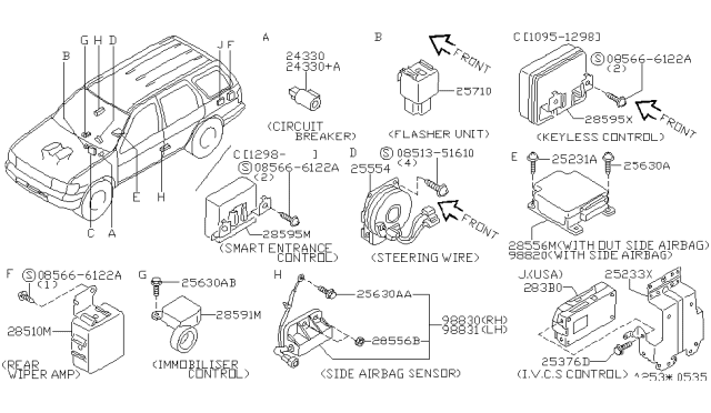 1998 Nissan Pathfinder Steering Air Bag Wire Assembly Diagram for 25554-5L325
