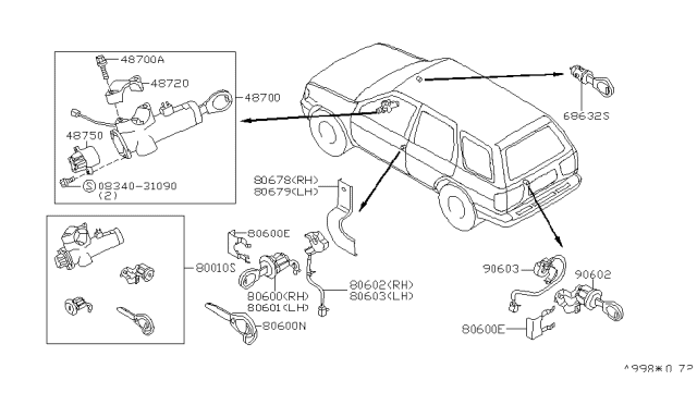 1997 Nissan Pathfinder Switch Assy-Back Door Cylinder Diagram for 90605-0W001