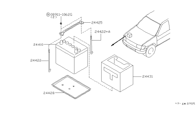 2000 Nissan Pathfinder Tray-Battery Diagram for 24428-60L00