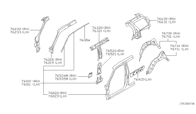 1999 Nissan Pathfinder Pillar-Center,Inner LH Diagram for 76533-1W630