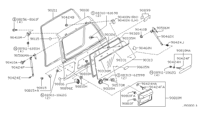 2002 Nissan Pathfinder Finisher Assy-Back Door Diagram for 90810-2W122