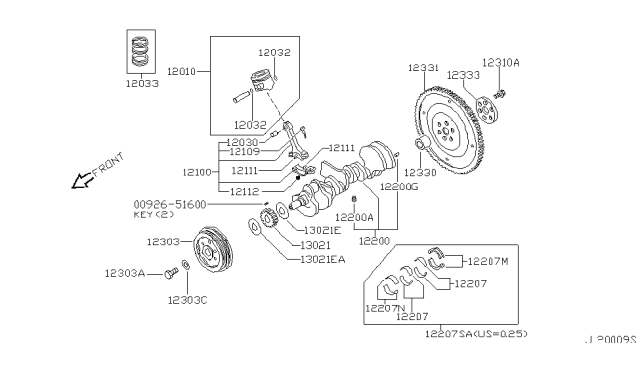 2000 Nissan Pathfinder Piston,Crankshaft & Flywheel Diagram 1