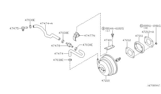 2000 Nissan Pathfinder Hose-Booster Diagram for 47474-1W600