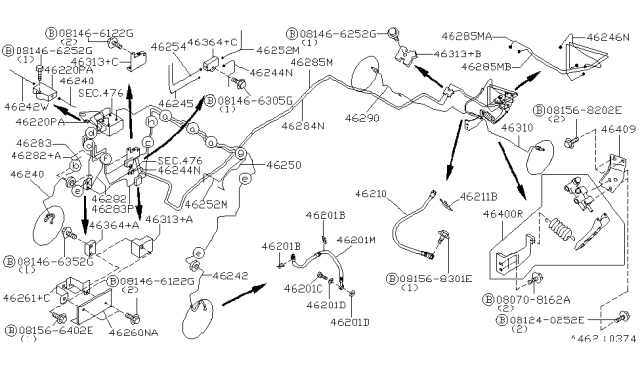 2002 Nissan Pathfinder Brake Piping & Control - Diagram 9