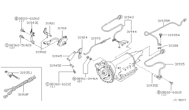 2002 Nissan Pathfinder Neutral Safety Switch Diagram for 31918-43X13