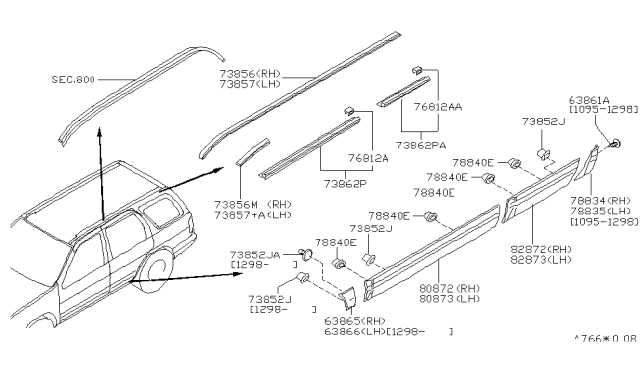 1998 Nissan Pathfinder Moulding-Rear Fender,LH Diagram for 78873-0W003