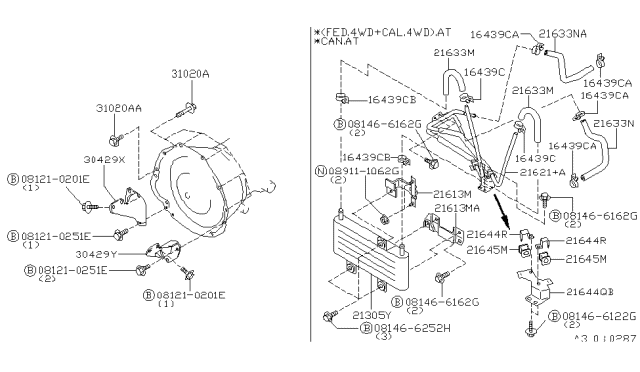 1999 Nissan Pathfinder Bracket-Oil Cooler Diagram for 21613-0W010