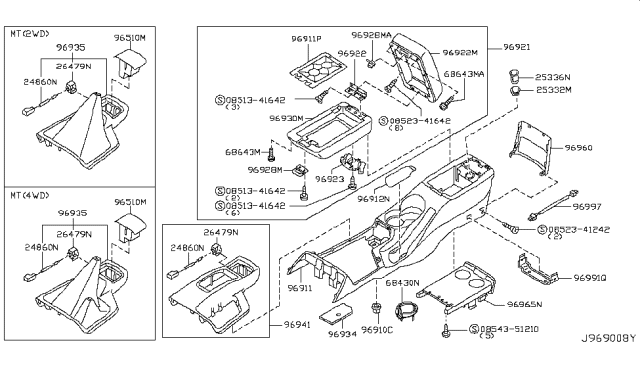 2001 Nissan Pathfinder FINISHER Console Diagram for 96931-0W010