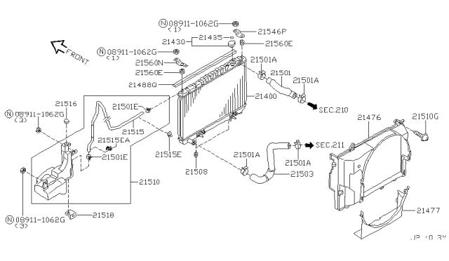 2002 Nissan Pathfinder Radiator,Shroud & Inverter Cooling - Diagram 5